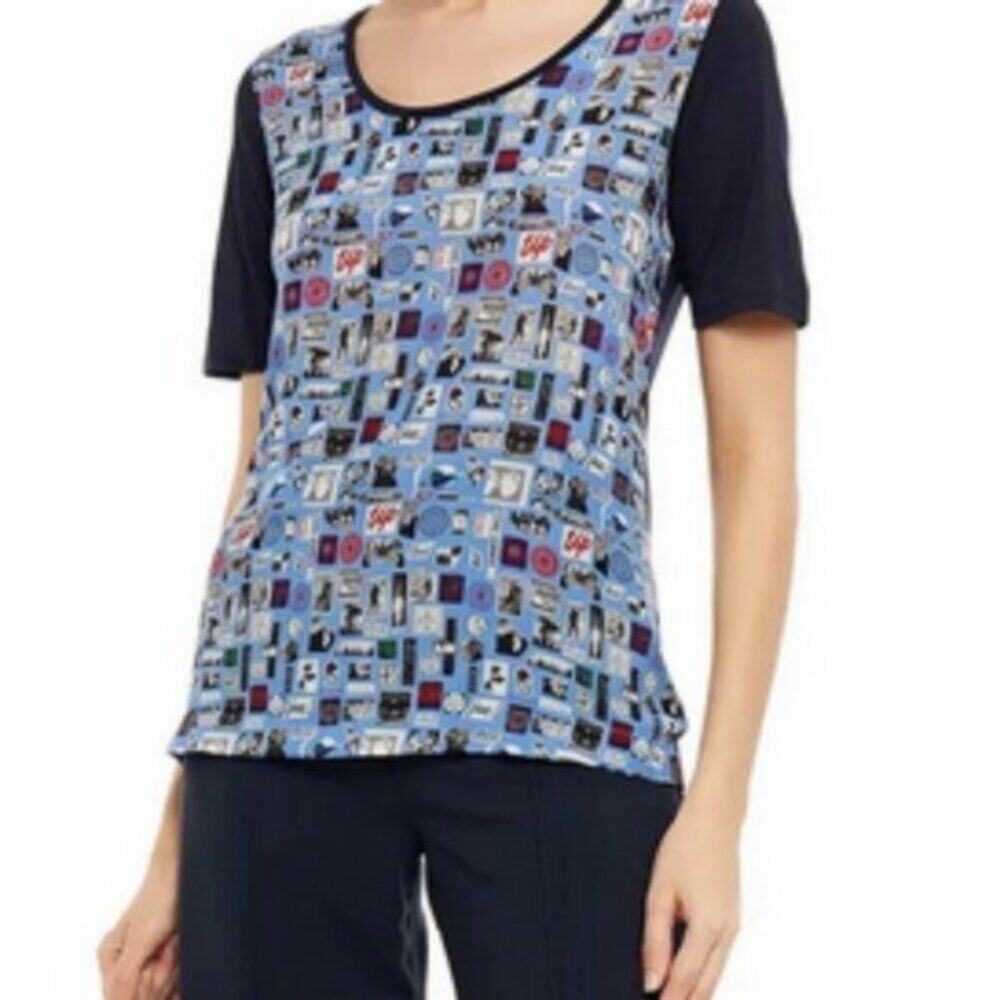 Paul Smith printed silk crepe de chine and modal jersey shirt blue M